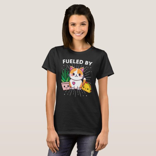 Aangedreven door Cats Planten Tacos Funny T-shirt (Voorkant volledig)