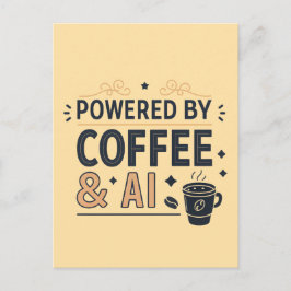 Aangedreven door Coffee & AI Retro Tech Vector Briefkaart