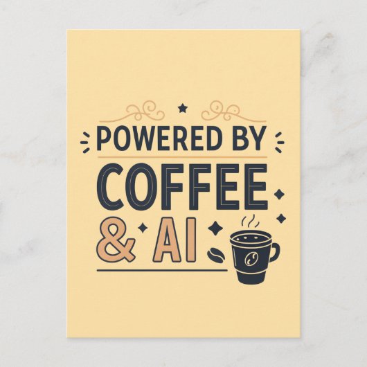 Aangedreven door Coffee & AI Retro Tech Vector Briefkaart (Voorkant)