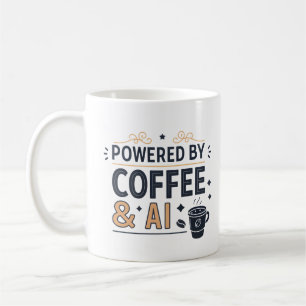 Aangedreven door Coffee & AI Retro Tech Vector Koffiemok