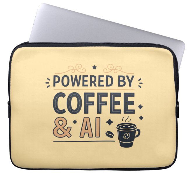 Aangedreven door Coffee & AI Retro Tech Vector Laptop Sleeve (Voorkant)