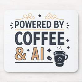 Aangedreven door Coffee & AI Retro Tech Vector Muismat