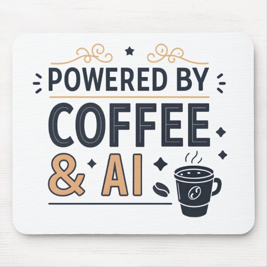 Aangedreven door Coffee & AI Retro Tech Vector Muismat (Voorkant)