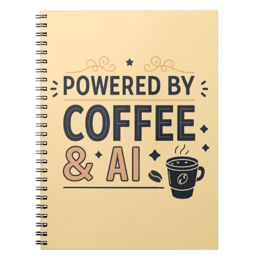 Aangedreven door Coffee & AI Retro Tech Vector Notitieboek (Voorkant)