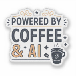 Aangedreven door Coffee & AI Retro Tech Vector Sticker