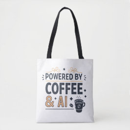 Aangedreven door Coffee & AI Retro Tech Vector Tote Bag