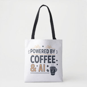 Aangedreven door Coffee & AI Retro Tech Vector Tote Bag