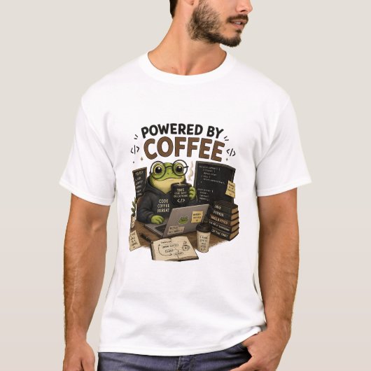 Aangedreven door Coffee Funny Programmer T-Shirt | (Voorkant)