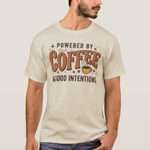 Aangedreven Door Coffee Retro 70s Typografie T-shirt
