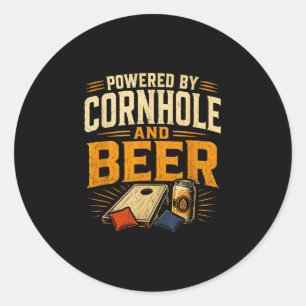 Aangedreven door cornhole en bier grappige tailgat ronde sticker