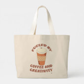 Aangedreven door de slogan van koffie en creativit grote tote bag (Achterkant)