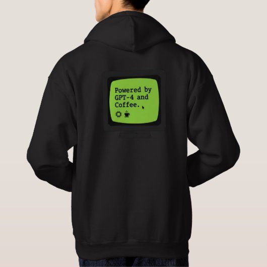Aangedreven door GPT-4 & Coffee Retro Tech Humor Hoodie (Achterkant)