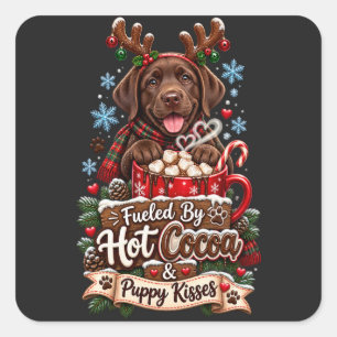 Aangedreven Door Heet Cocoa En Puppyshikken Chocol Vierkante Sticker