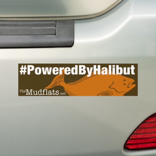 "Aangedreven door heilbot" bumpersticker (Op auto)