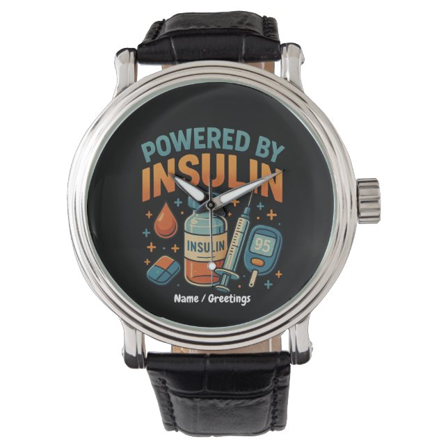 Aangedreven door Insuline Diabetes Awareness Funny Horloge (Voorkant)