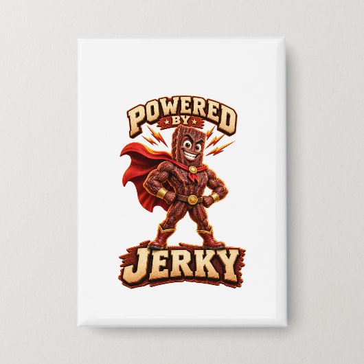 Aangedreven door Jerky Superhero Button (Voorkant)