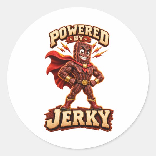 Aangedreven door Jerky Superhero Ronde Sticker (Voorkant)