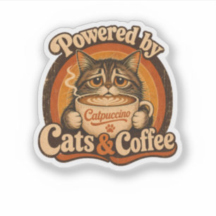 Aangedreven door Katten en Koffie Vintage Kattenli Sticker