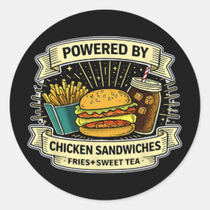 Aangedreven door kip sandwiches friet en zoete the ronde sticker