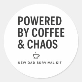 Aangedreven door koffie en chaos Overlevingskit vo Ronde Sticker