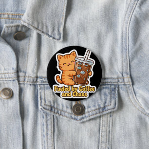 Aangedreven door koffie en chaotische knuffelbare ronde button 7,6 cm