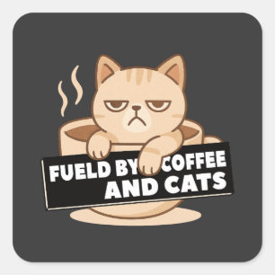 Aangedreven door koffie en cute slapende kat vierkante sticker