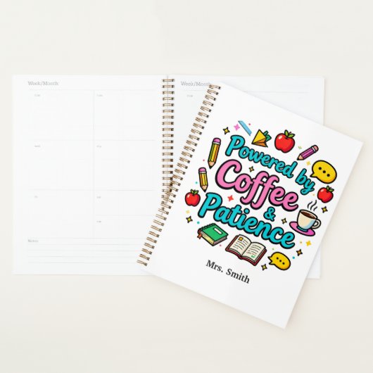 Aangedreven door koffie en geduld Grappige leraar Planner (Display)