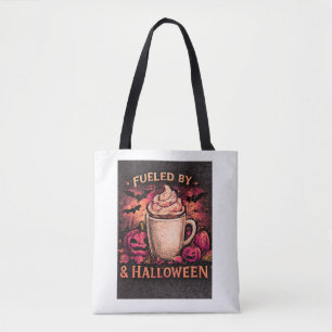 Aangedreven door koffie en grappige Halloween Tote Bag