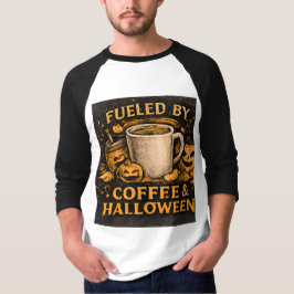 Aangedreven door koffie en Halloween Grappig Herfs T-shirt
