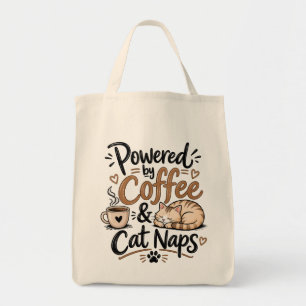 Aangedreven door koffie en katten slaapjes tote bag