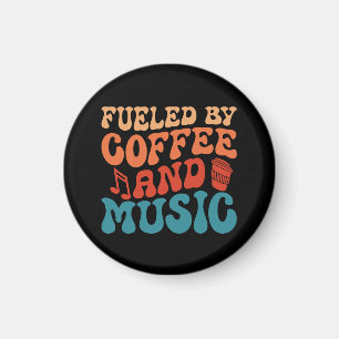 Aangedreven door koffie en muziek Retro Typography Magneet