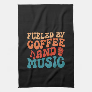 Aangedreven door koffie en muziek Retro Typography Theedoek