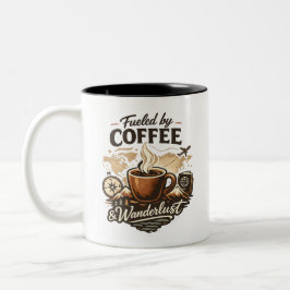 Aangedreven door koffie en zwerflust tweekleurige koffiemok