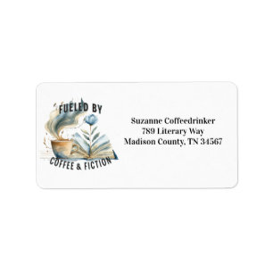 Aangedreven door koffie & fictie adreslabels etiket