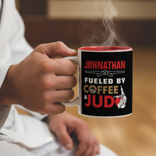 Aangedreven door koffie & Judo Grappig Cool Tweekleurige Koffiemok
