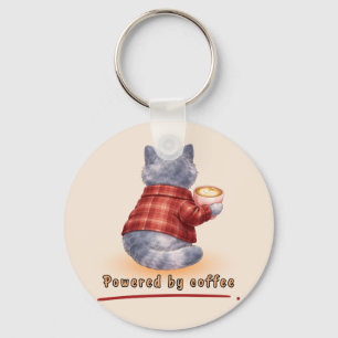 "Aangedreven door koffie" kat die een kopje koffie Sleutelhanger