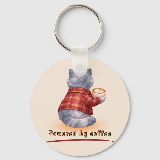 "Aangedreven door koffie" kat die een kopje koffie Sleutelhanger (Voorkant)