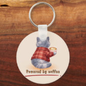 "Aangedreven door koffie" kat die een kopje koffie Sleutelhanger (Achterkant)