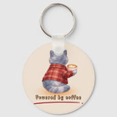 "Aangedreven door koffie" kat die een kopje koffie Sleutelhanger (Achterkant)