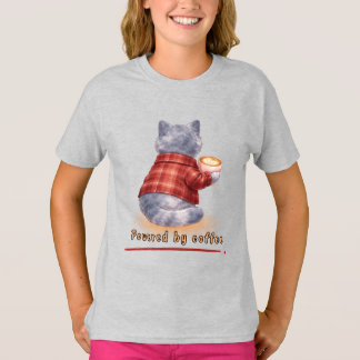 "Aangedreven door koffie" kat die een kopje koffie T-shirt