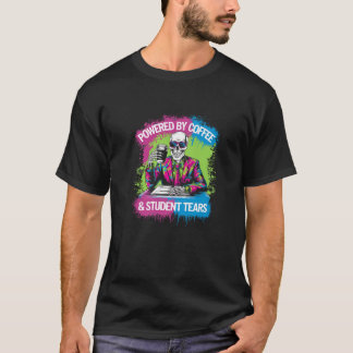 Aangedreven door koffie student tranen skelet lera t-shirt
