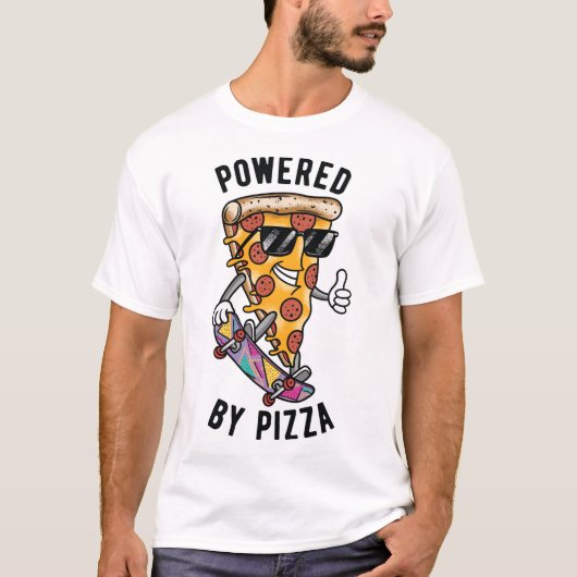 Aangedreven door Pizza, Grappige jaren '80 Retro S T-shirt (Voorkant)