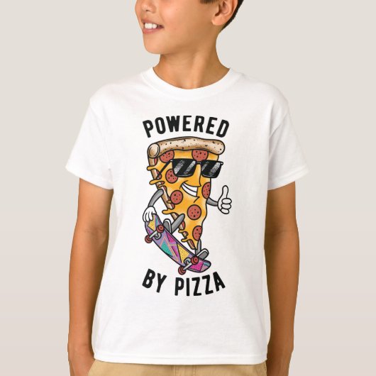 Aangedreven door Pizza, Grappige jaren '80 Retro S T-shirt (Voorkant)