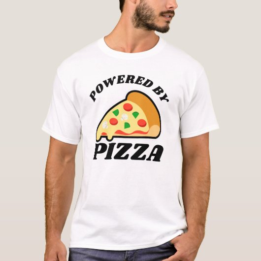 'Aangedreven door Pizza' pizza's T-shirt (Voorkant)