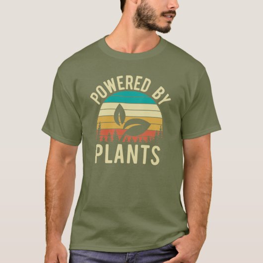 Aangedreven door Planten Vegan Vegetarian Retro T-shirt (Voorkant)