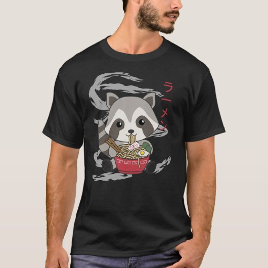 Aangedreven door Ramen Cute Raccoon Eats Ramen T-shirt (Voorkant)