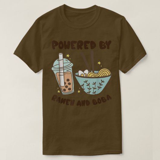 Aangedreven door Ramen en Boba Tea Japans voedseld T-shirt (Design voorkant)