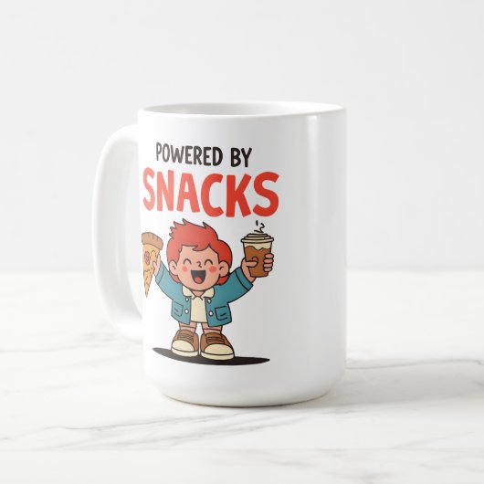 Aangedreven door snacks - Schattige Cartoon Food L Koffiemok (Voorkant links)