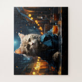 Aangeklede kat in café bij nacht legpuzzel (Verticaal)