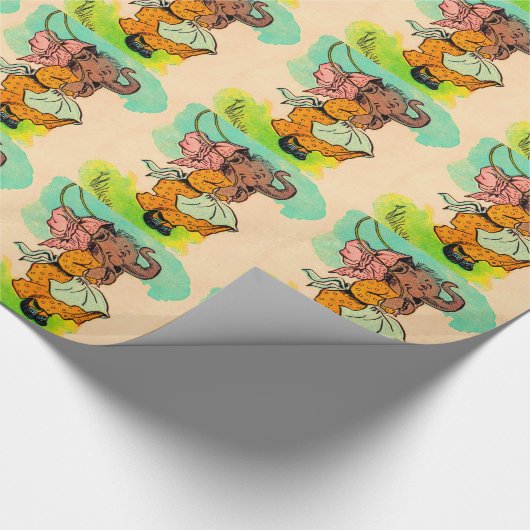 Aangeklede olifant die springtouw speelt in de jar cadeaupapier (Hoek)